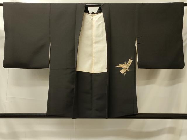 平和屋着物＃羽織 短冊花文 黒地 金彩 正絹 逸品 CABK3279in
