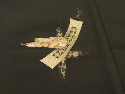 平和屋着物＃羽織 短冊花文 黒地 金彩 正絹 逸品 CABK3279in