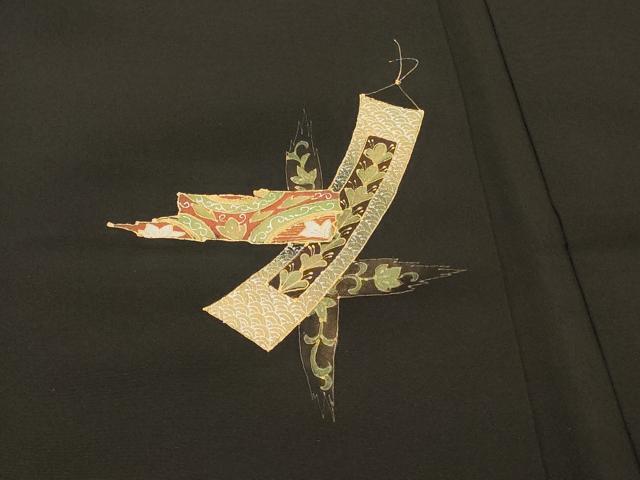 平和屋着物＃羽織 短冊花文 黒地 金彩 正絹 逸品 CABK3279in