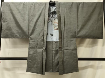 平和屋着物＃男性 男彩匠御召 長羽織 縞 反端付き 正絹 逸品 未使用 CABK3283in