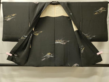 平和屋着物＃羽織 寿光織 枝葉文 黒地 金糸 正絹 逸品 CABK3284in