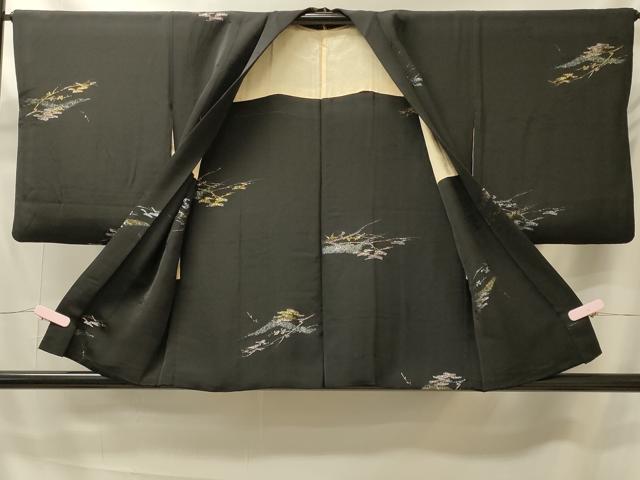 平和屋着物＃羽織 寿光織 枝葉文 黒地 金糸 正絹 逸品 CABK3284in