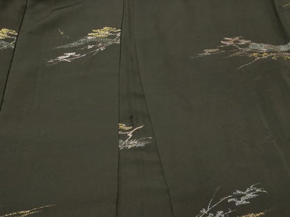 平和屋着物＃羽織 寿光織 枝葉文 黒地 金糸 正絹 逸品 CABK3284in