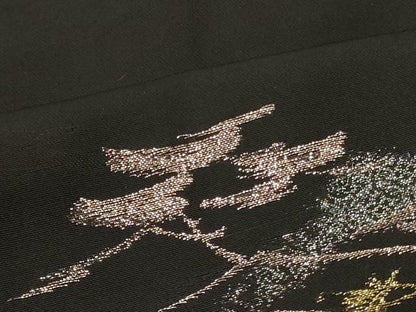 平和屋着物＃羽織 寿光織 枝葉文 黒地 金糸 正絹 逸品 CABK3284in