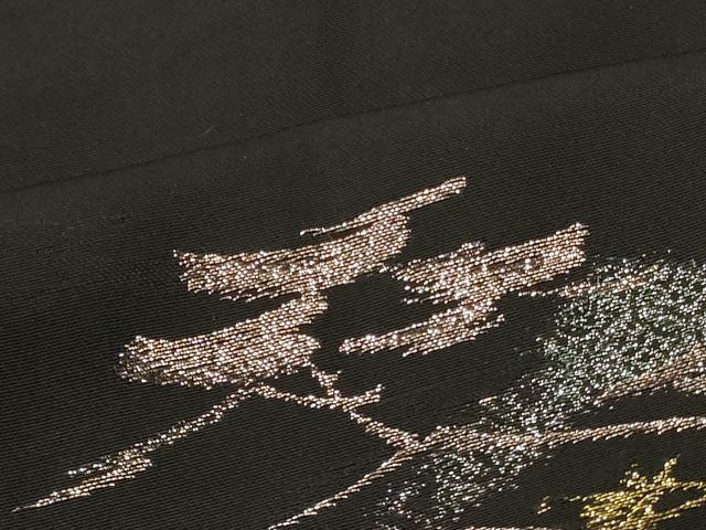 平和屋着物＃羽織 寿光織 枝葉文 黒地 金糸 正絹 逸品 CABK3284in