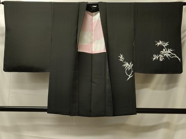 平和屋着物＃羽織 枝葉鳥文 黒地 正絹 逸品 CABK3286in