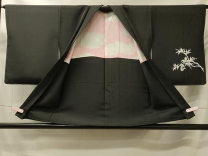 平和屋着物＃羽織 枝葉鳥文 黒地 正絹 逸品 CABK3286in