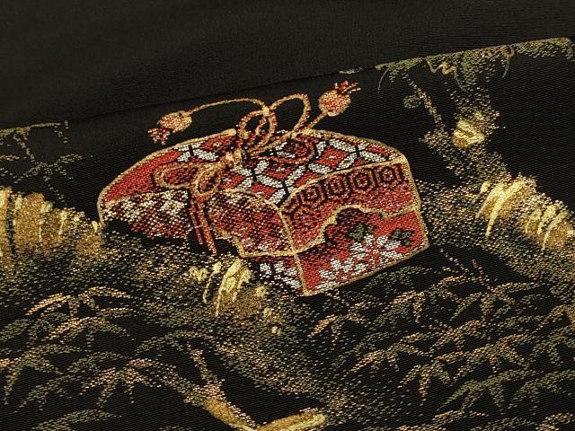 平和屋着物＃羽織 寿光織 文箱枝梅文 黒地 金銀糸 正絹 逸品 CABK3295in