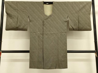 平和屋着物＃道行コート　色無地　草花地紋　海松色　鈴乃屋扱い　ロング丈　正絹　逸品　CABK3301in