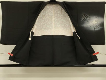 平和屋着物＃羽織　刺繍　草花文　暈し染め　黒地　正絹　逸品　CABK3310in