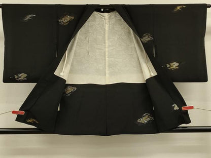 平和屋着物＃羽織 寿光織 霞文 黒地 金銀糸 正絹 逸品 CABK3313in