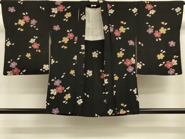 平和屋着物＃羽織　舞桜文　黒地　正絹　逸品　CABK3315in
