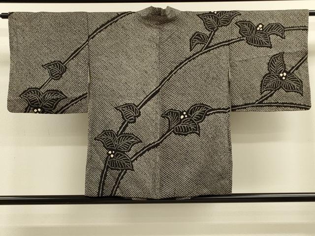 平和屋着物＃羽織　総絞り　枝葉文　黒地　正絹　逸品　CABK3316in