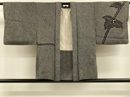 平和屋着物＃羽織　総絞り　枝葉文　黒地　正絹　逸品　CABK3316in