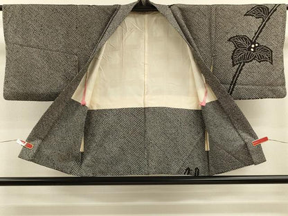 平和屋着物＃羽織　総絞り　枝葉文　黒地　正絹　逸品　CABK3316in