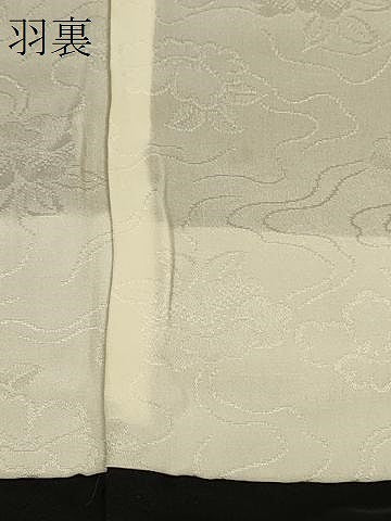 平和屋着物＃羽織 寿光織 草花文 黒地 金糸 正絹 逸品 CABK3318in