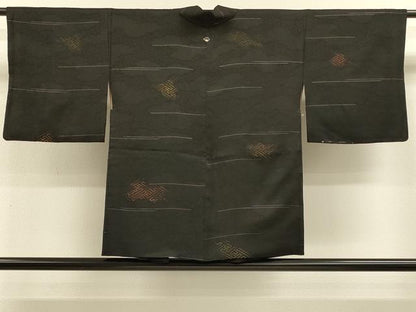 平和屋着物＃羽織 刺繍 紗綾形文 黒地 金銀糸 正絹 逸品 CABK3319in