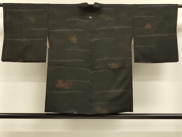 平和屋着物＃羽織 刺繍 紗綾形文 黒地 金銀糸 正絹 逸品 CABK3319in
