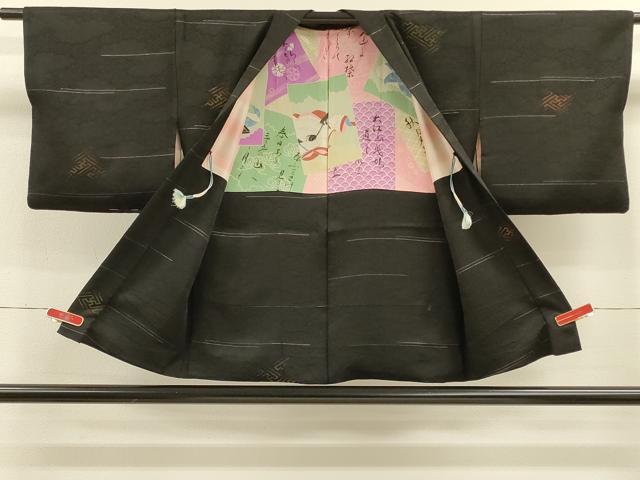 平和屋着物＃羽織 刺繍 紗綾形文 黒地 金銀糸 正絹 逸品 CABK3319in