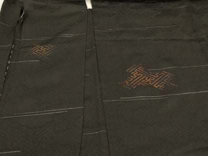 平和屋着物＃羽織 刺繍 紗綾形文 黒地 金銀糸 正絹 逸品 CABK3319in
