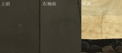 平和屋着物＃道行コート　寿光織　草葉文　黒地　金糸　正絹　逸品　CABK3321in