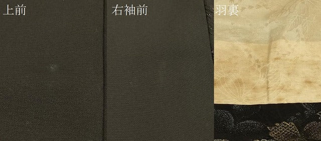 平和屋着物＃道行コート　寿光織　草葉文　黒地　金糸　正絹　逸品　CABK3321in