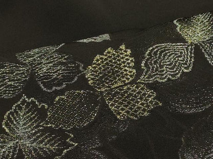 平和屋着物＃道行コート　寿光織　草葉文　黒地　金糸　正絹　逸品　CABK3321in