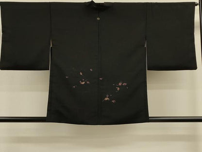 平和屋着物＃羽織 寿光織 舞葉文 黒地 金糸 正絹 逸品 CABK3324in
