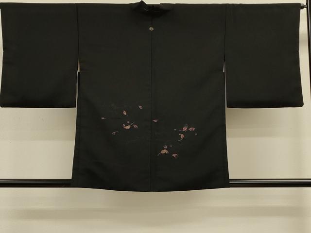 平和屋着物＃羽織 寿光織 舞葉文 黒地 金糸 正絹 逸品 CABK3324in