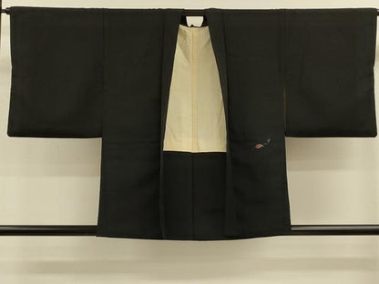 平和屋着物＃羽織 寿光織 舞葉文 黒地 金糸 正絹 逸品 CABK3324in