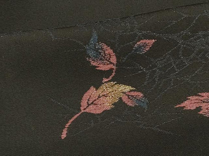 平和屋着物＃羽織 寿光織 舞葉文 黒地 金糸 正絹 逸品 CABK3324in