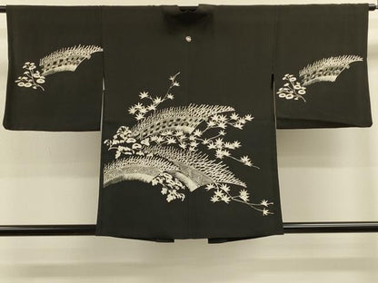 平和屋着物＃羽織　ろうけつ染め　籬枝葉文　黒地　正絹　逸品　CABK3327in