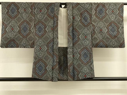 平和屋着物＃本場大島紬　羽織　割り込み絣　亀甲花文　正絹　逸品　CABK3329in
