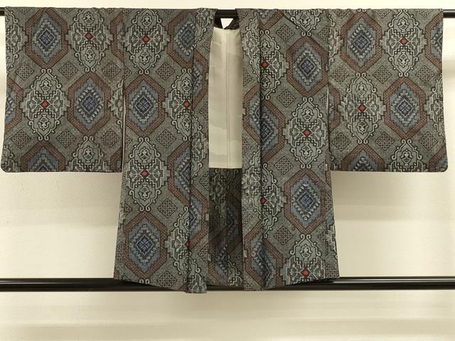 平和屋着物＃本場大島紬　羽織　割り込み絣　亀甲花文　正絹　逸品　CABK3329in