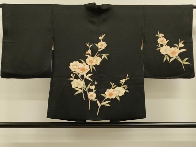 平和屋着物＃羽織 草花文 黒地 金彩 正絹 逸品 CABK3331in