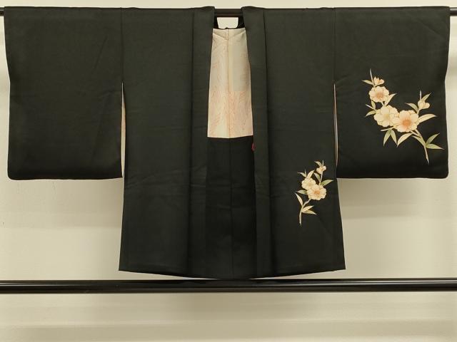 平和屋着物＃羽織 草花文 黒地 金彩 正絹 逸品 CABK3331in