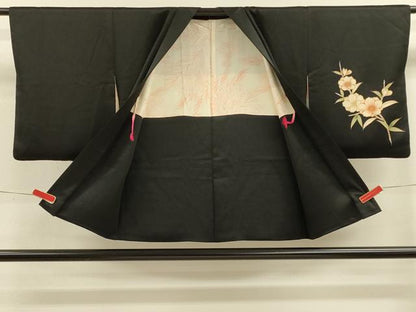 平和屋着物＃羽織 草花文 黒地 金彩 正絹 逸品 CABK3331in