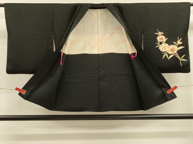平和屋着物＃羽織 草花文 黒地 金彩 正絹 逸品 CABK3331in