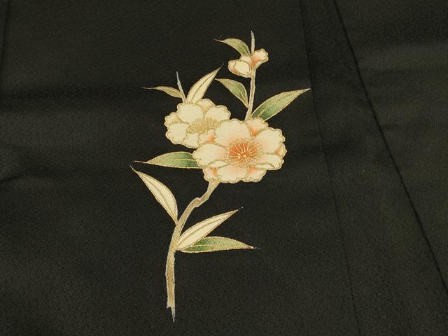 平和屋着物＃羽織 草花文 黒地 金彩 正絹 逸品 CABK3331in