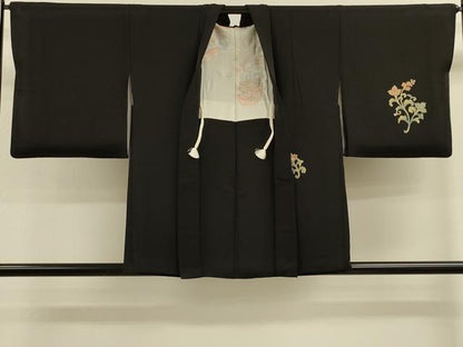 平和屋着物＃羽織 色紙重ね花鳥文 黒地 金彩 正絹 逸品 CABK3334in