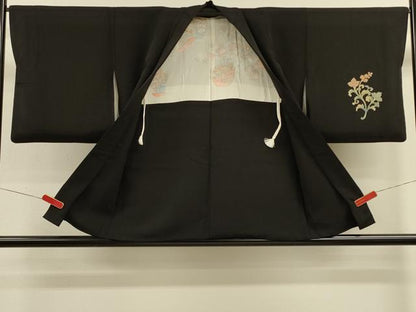 平和屋着物＃羽織 色紙重ね花鳥文 黒地 金彩 正絹 逸品 CABK3334in