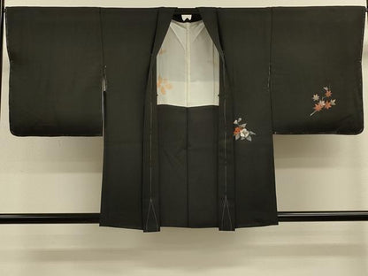 平和屋着物＃羽織 短冊草花文 黒地 金彩 正絹 逸品 未使用 CABK3335in