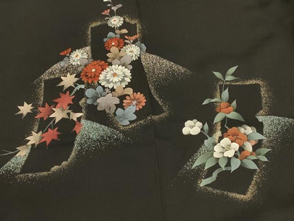 平和屋着物＃羽織 短冊草花文 黒地 金彩 正絹 逸品 未使用 CABK3335in