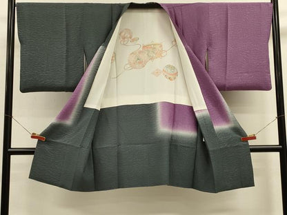 平和屋着物＃道行コート　幾何学文様　暈し染め　ロング丈　正絹　逸品　CABK3337in