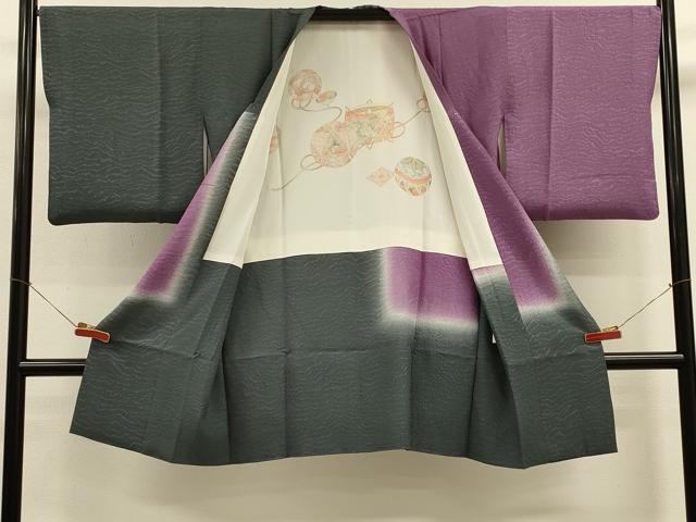 平和屋着物＃道行コート　幾何学文様　暈し染め　ロング丈　正絹　逸品　CABK3337in