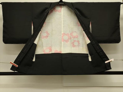 平和屋着物＃羽織 刺繍 地紙草花文 黒地 金銀彩 正絹 逸品 未使用 CABK3342in
