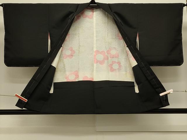 平和屋着物＃羽織 刺繍 地紙草花文 黒地 金銀彩 正絹 逸品 未使用 CABK3342in