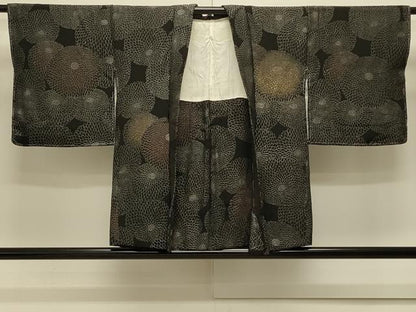 平和屋着物＃羽織 寿光織 菊づくし 黒地 金銀糸 正絹 逸品 未使用 CABK3344in