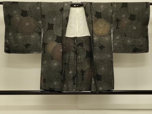 平和屋着物＃羽織 寿光織 菊づくし 黒地 金銀糸 正絹 逸品 未使用 CABK3344in