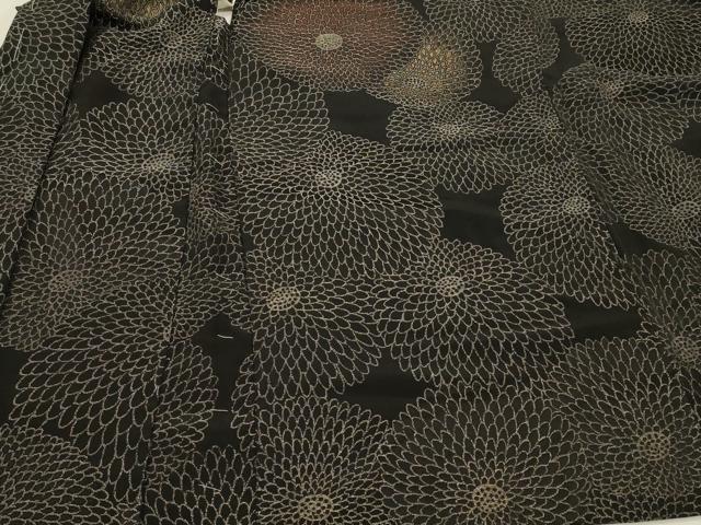平和屋着物＃羽織 寿光織 菊づくし 黒地 金銀糸 正絹 逸品 未使用 CABK3344in